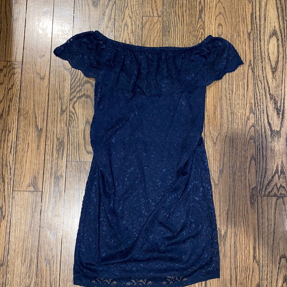 Navy lace maternity dress